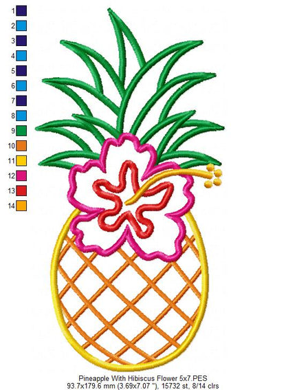 Summer Pineapple with Hibiscus Flower - Applique