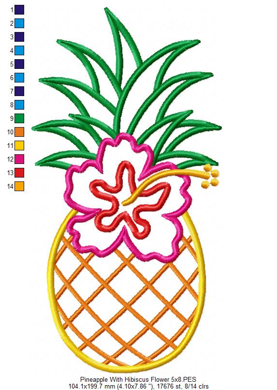 Summer Pineapple with Hibiscus Flower - Applique