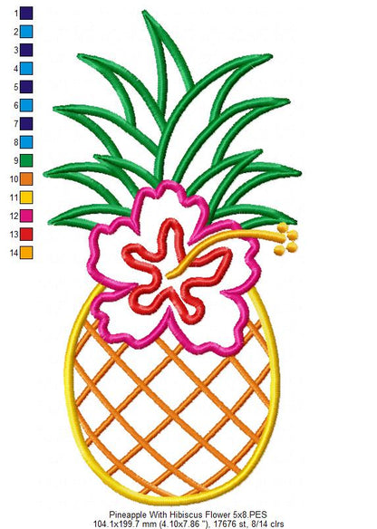 Summer Pineapple with Hibiscus Flower - Applique