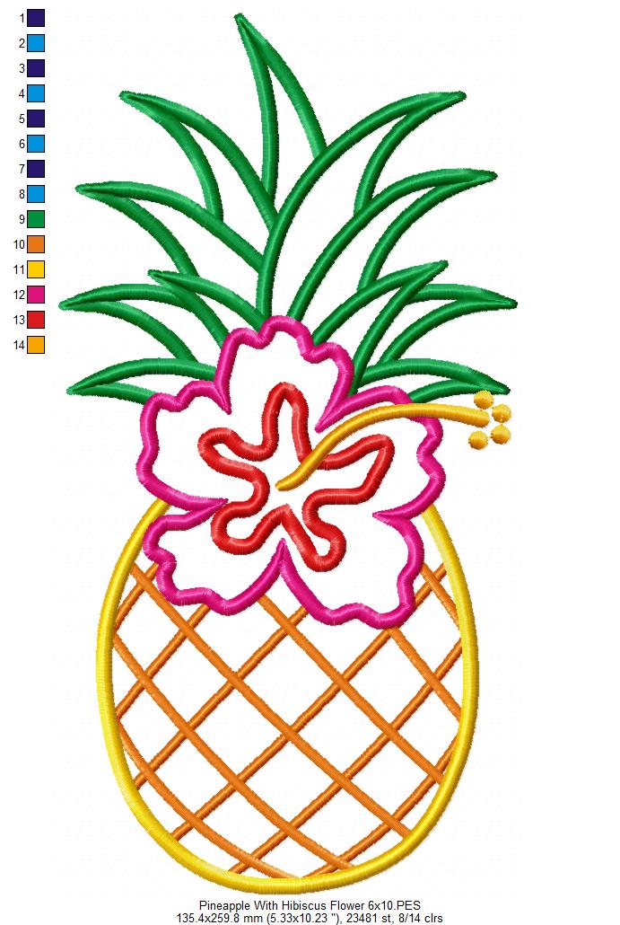 Summer Pineapple with Hibiscus Flower - Applique