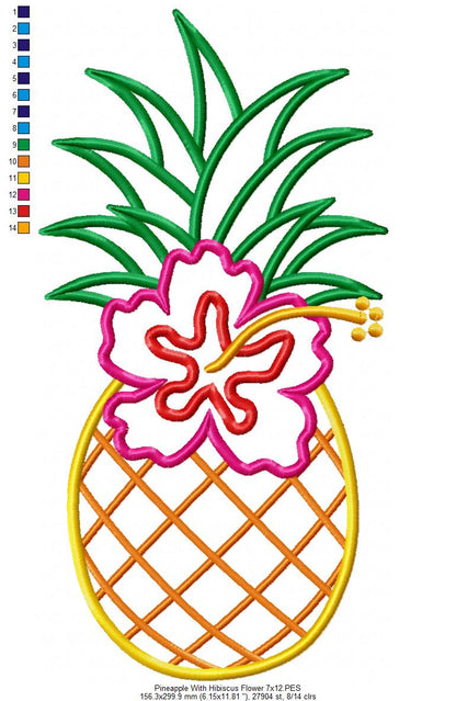 Summer Pineapple with Hibiscus Flower - Applique