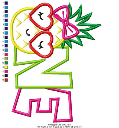 Summer Pineapple Birthday One - Applique
