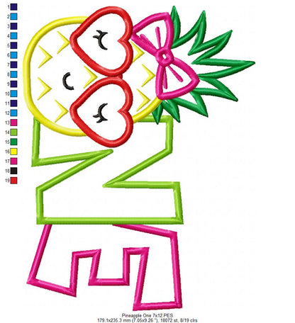 Summer Pineapple Birthday One - Applique