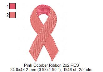 Pink October Ribbon - Fill Stitch Embroidery