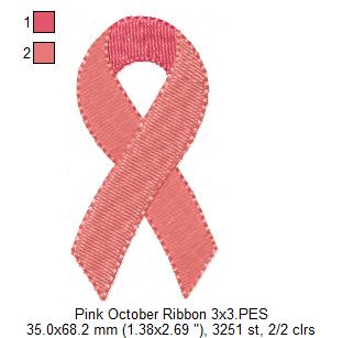 Pink October Ribbon - Fill Stitch - Machine Embroidery Design