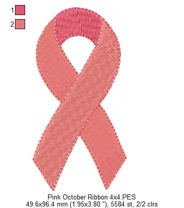 Pink October Ribbon - Fill Stitch - Machine Embroidery Design