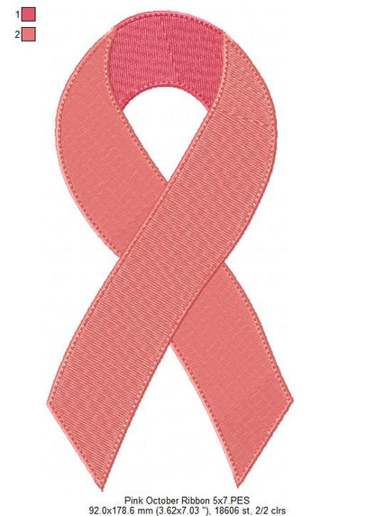 Pink October Ribbon - Fill Stitch - Machine Embroidery Design