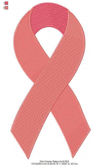 Pink October Ribbon - Fill Stitch - Machine Embroidery Design