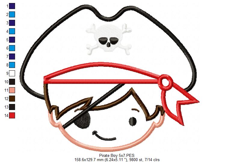 Pirate Boy - Applique - Machine Embroidery Design