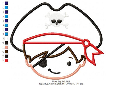 Pirate Boy - Applique - Machine Embroidery Design