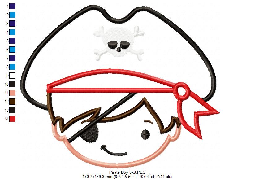 Pirate Boy - Applique - Machine Embroidery Design