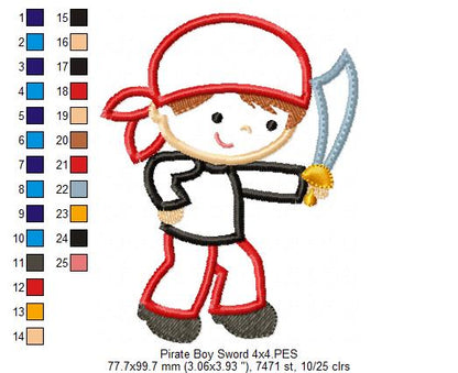 Cute Pirate Boy and Sword - Applique