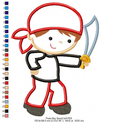 Cute Pirate Boy and Sword - Applique