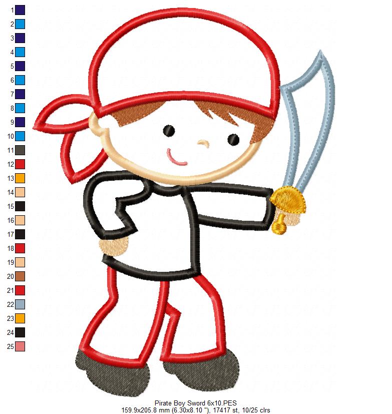 Cute Pirate Boy and Sword - Applique