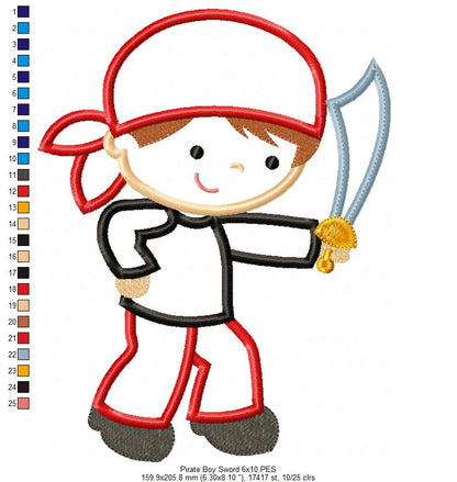 Cute Pirate Boy and Sword - Applique