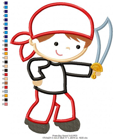 Cute Pirate Boy and Sword - Applique
