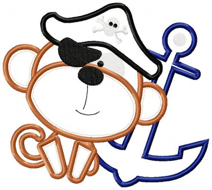 Pirate Monkey - Applique - Machine Embroidery Design
