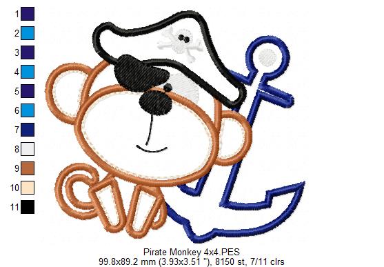 Pirate Monkey - Applique - Machine Embroidery Design