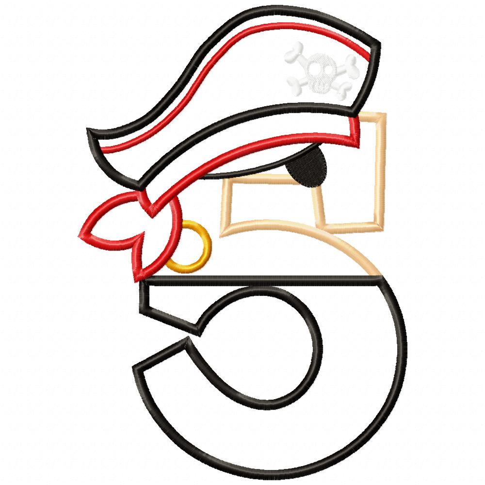 Pirate Birthday Number Five 5th Birthday - Applique