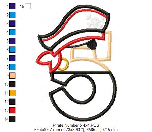 Pirate Birthday Number Five 5th Birthday - Applique