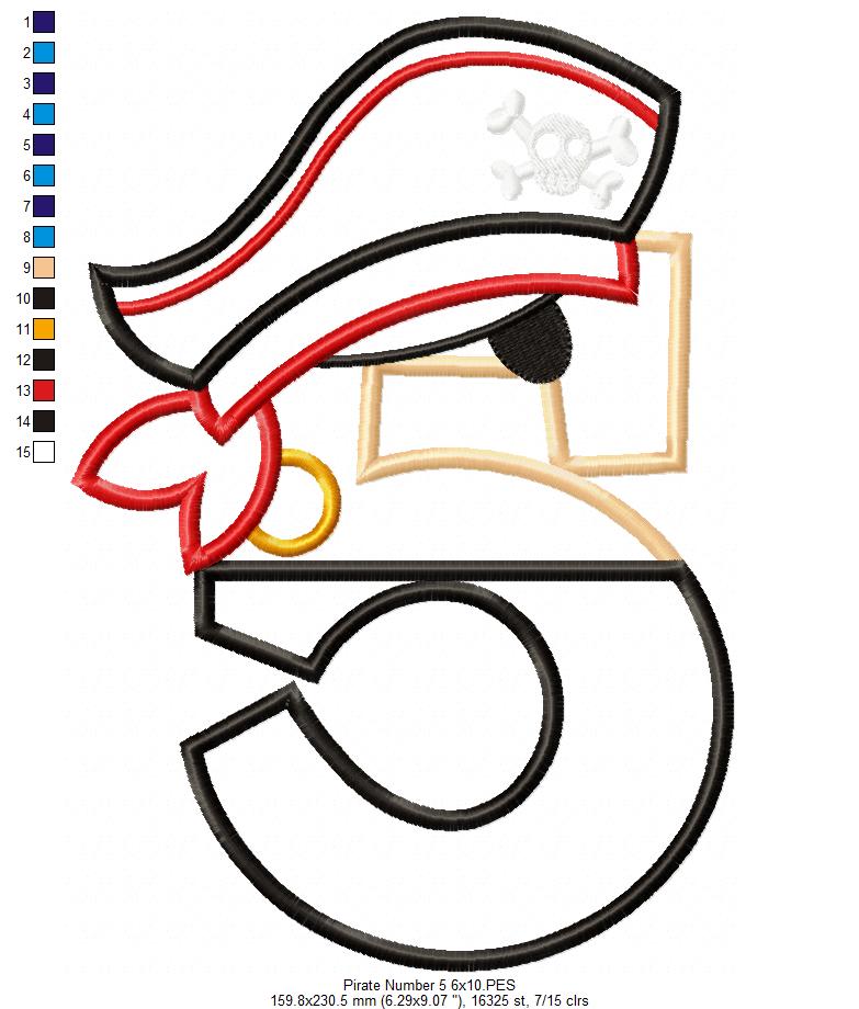 Pirate Birthday Number Five 5th Birthday - Applique