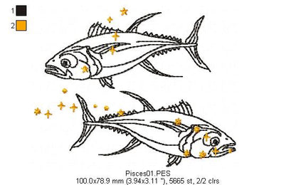 Pisces Constellation - Redwork