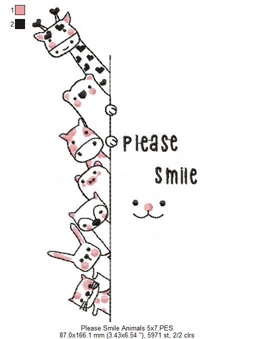 Peekaboo Animal Friends Please Smile - Bean Stitch – Machine Embroidery Design