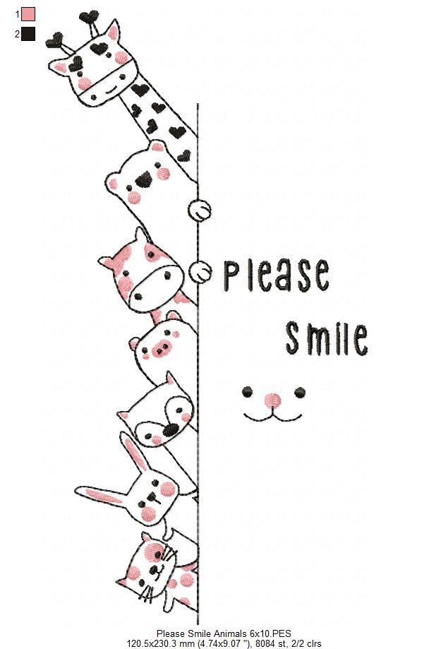 Peekaboo Animal Friends Please Smile - Bean Stitch – Machine Embroidery Design