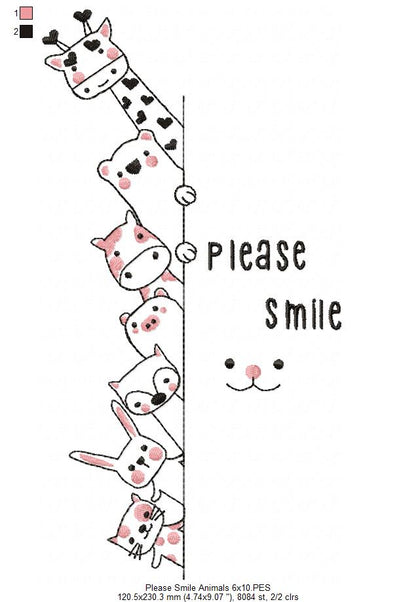 Peekaboo Animal Friends Please Smile - Bean Stitch – Machine Embroidery Design