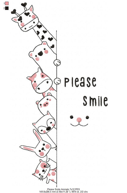 Peekaboo Animal Friends Please Smile - Bean Stitch – Machine Embroidery Design