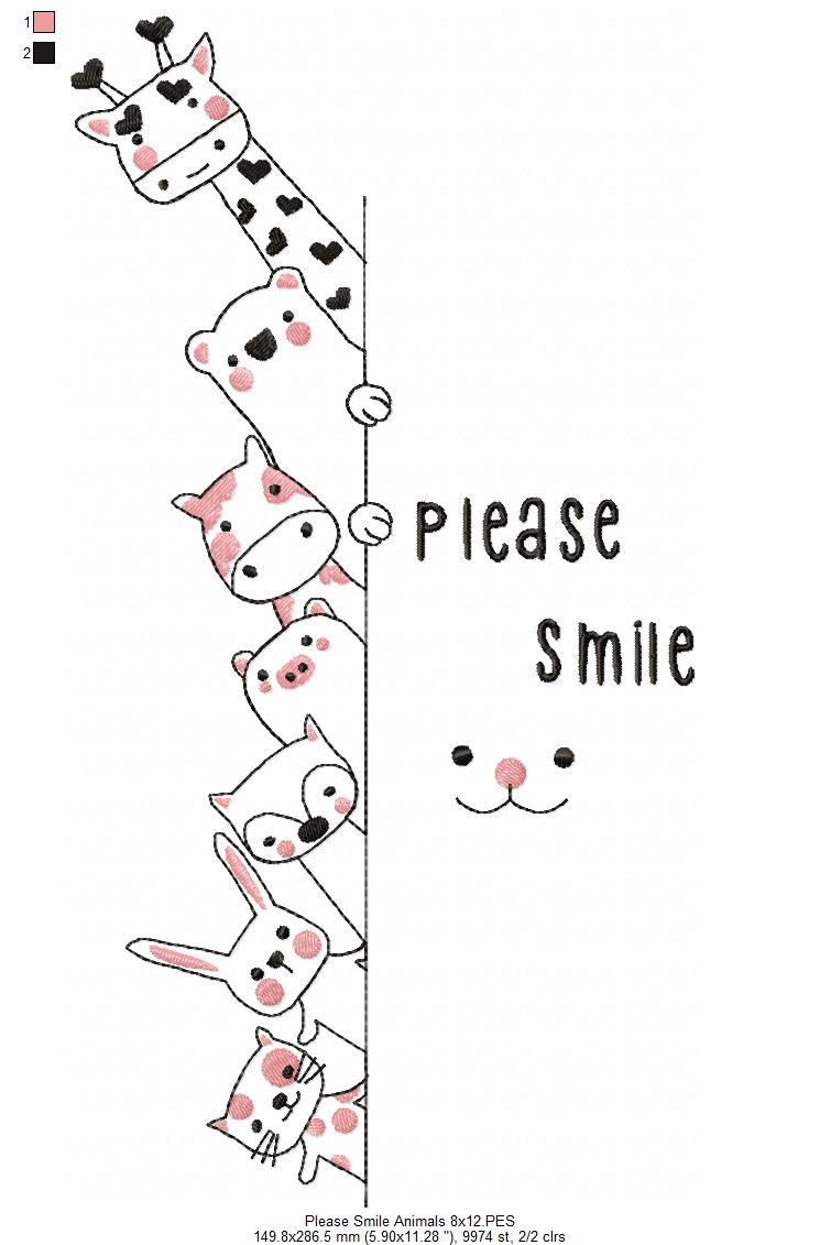 Peekaboo Animal Friends Please Smile - Bean Stitch – Machine Embroidery Design