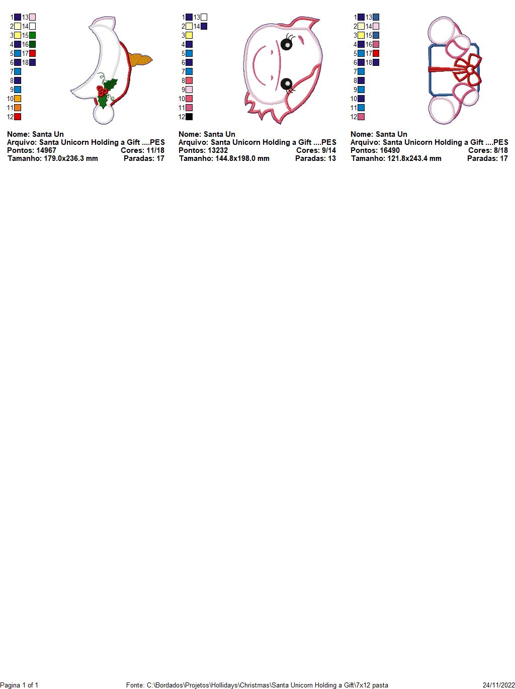 Christmas Unicorn Holding a Gift - ITH Project - Machine Embroidery Design