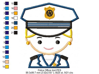 Police Officer Girl - Applique - Machine Embroidery Design