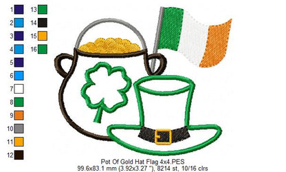 Pot of Gold, Hat and Flag - Applique