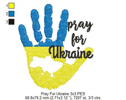 Pray for Ukraine Hand Map - Fill Stitch