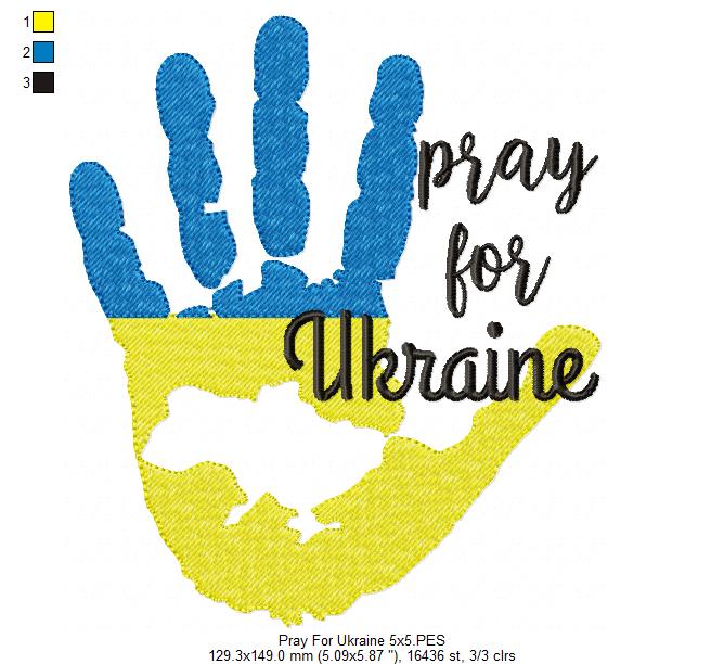 Pray for Ukraine Hand Map - Fill Stitch