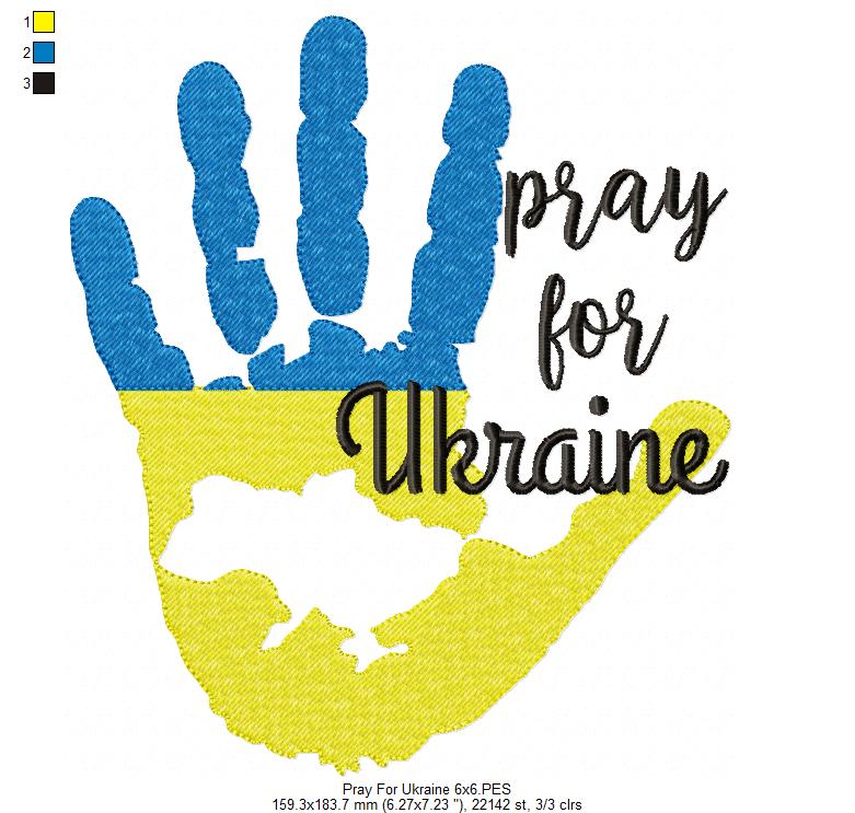 Pray for Ukraine Hand Map - Fill Stitch