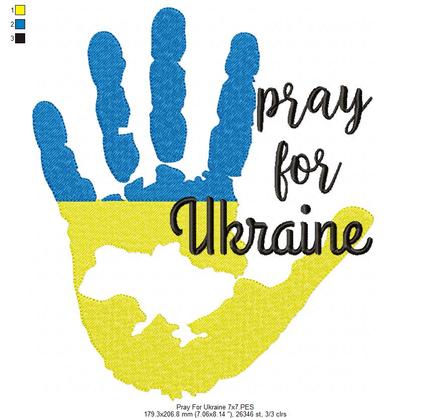 Pray for Ukraine Hand Map - Fill Stitch