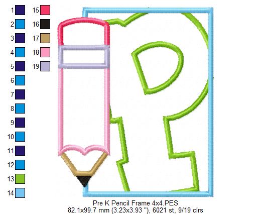 Preschool Pre-K Pencil Frame - Applique
