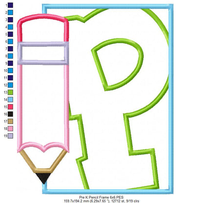 Preschool Pre-K Pencil Frame - Applique