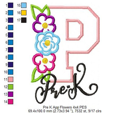 Pre K Floral Letter P - Applique - Machine Embroidery Design