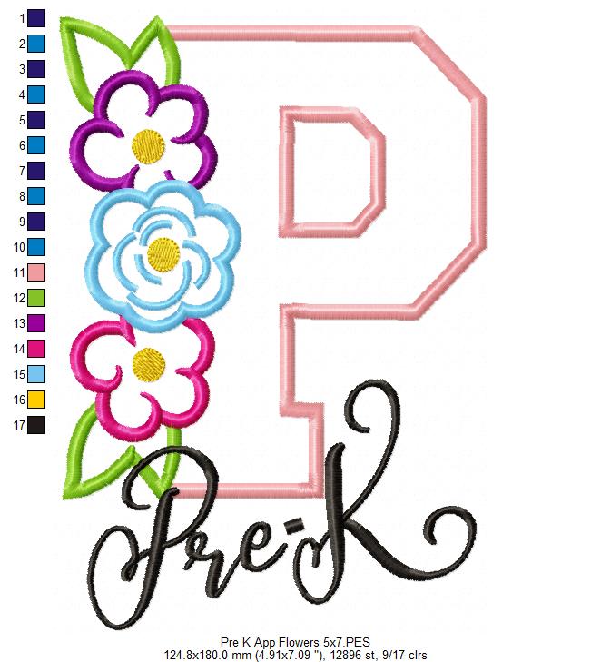 Pre K Floral Letter P - Applique - Machine Embroidery Design