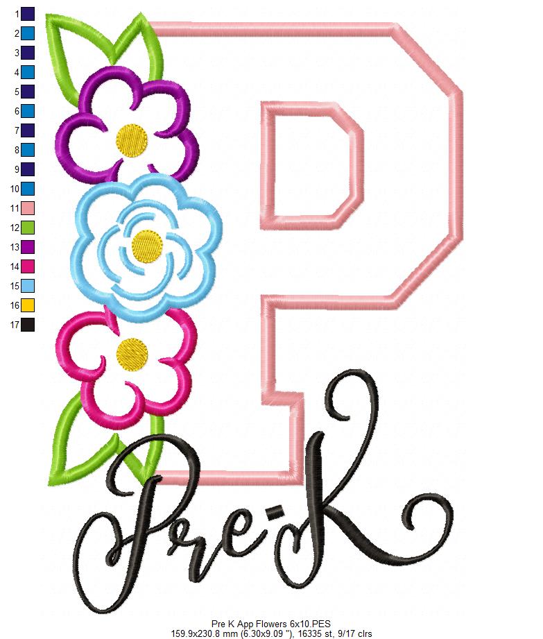 Pre K Floral Letter P - Applique - Machine Embroidery Design