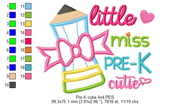 Little Miss Pre-K Cutie - Applique Embroidery