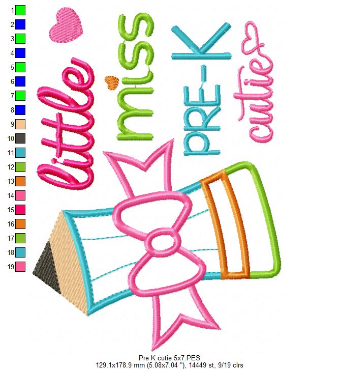 Little Miss Pre-K Cutie - Applique Embroidery