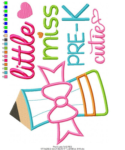 Little Miss Pre-K Cutie - Applique Embroidery