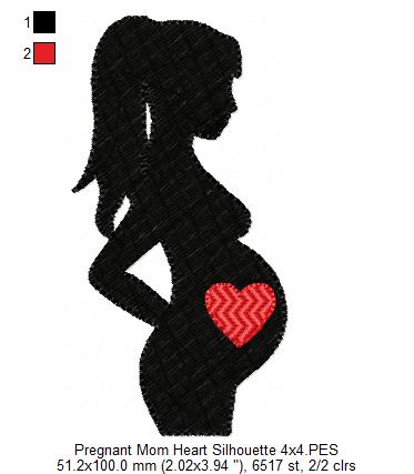 Pregnant Mom Heart Silhouette - Fill Stitch - Machine Embroidery Design