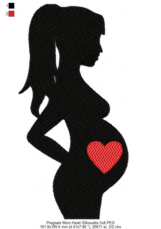 Pregnant Mom Heart Silhouette - Fill Stitch