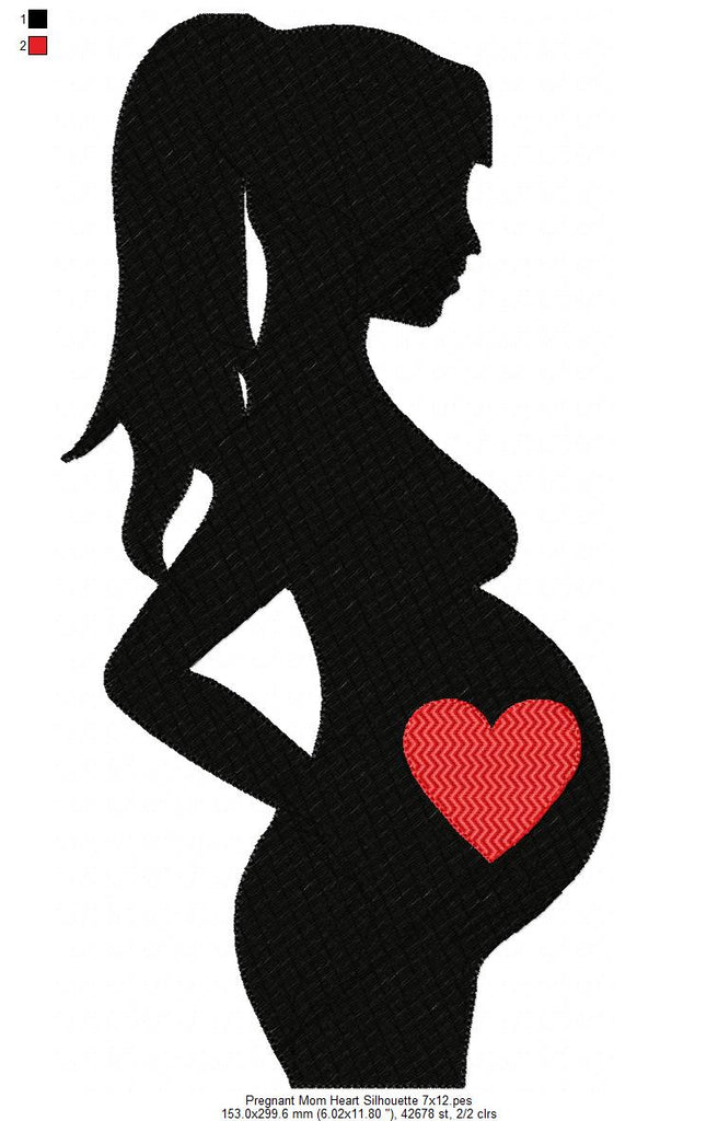 Pregnant Mom Heart Silhouette - Fill Stitch - Machine Embroidery Design