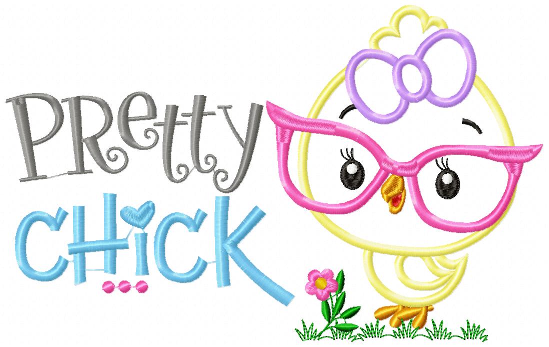 Pretty Chick with Glasses – Appliqué – Machine Embroidery Design